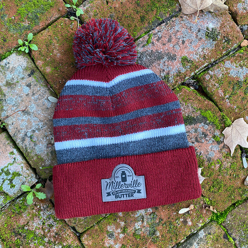 Maroon/Gray Pom Pom Beanie